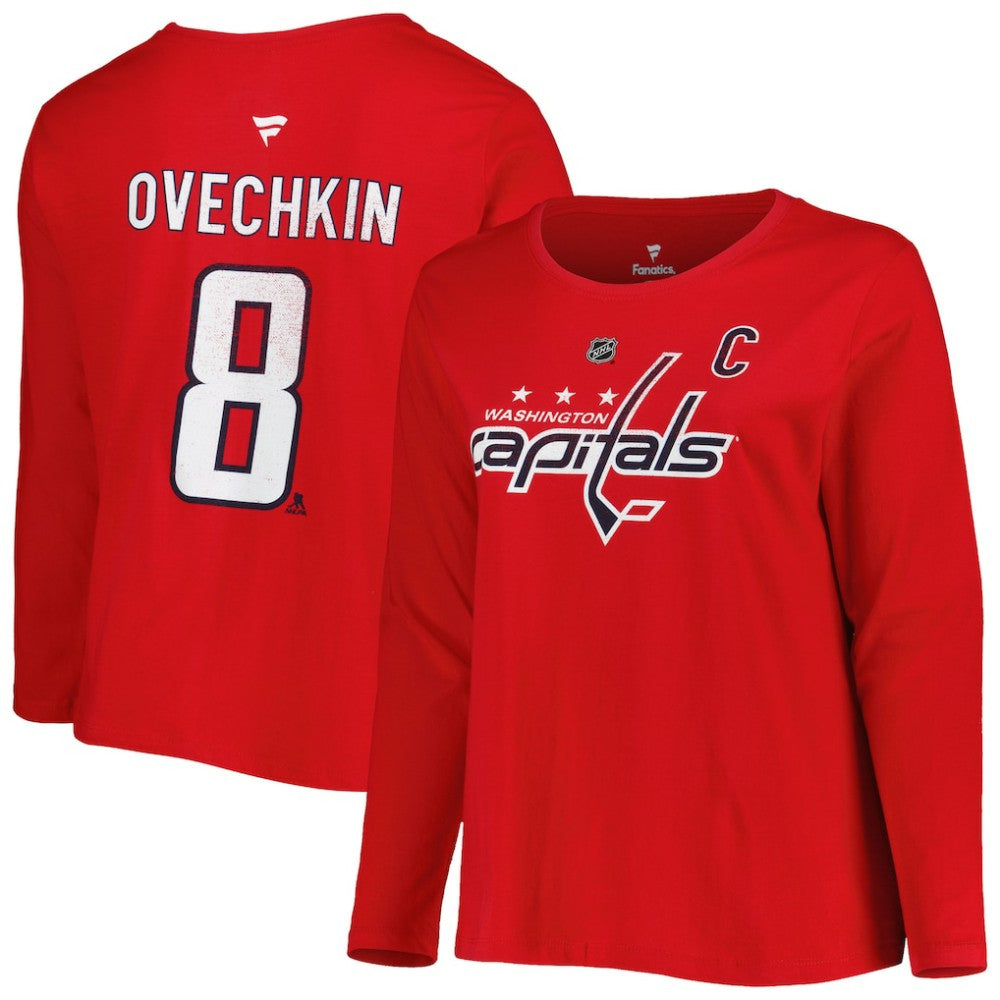 Washington Capitals Profile Women's Plus Size Distressed Printed Name & Number Long Sleeve T-Shirt Red