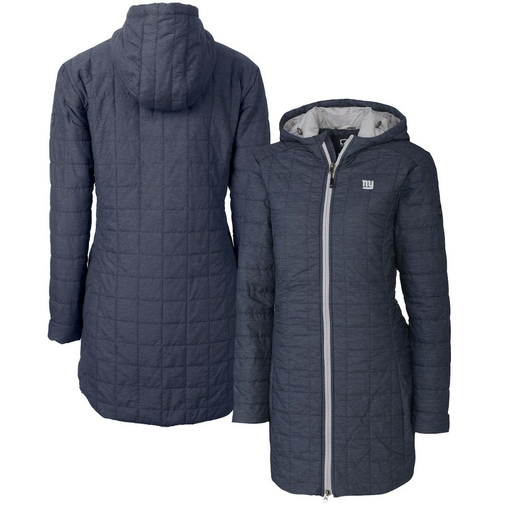 New York Giants Cutter & Buck Women's Rainier Primaloft Eco Hooded Long Lightweight Coat - Heather Navy on sale