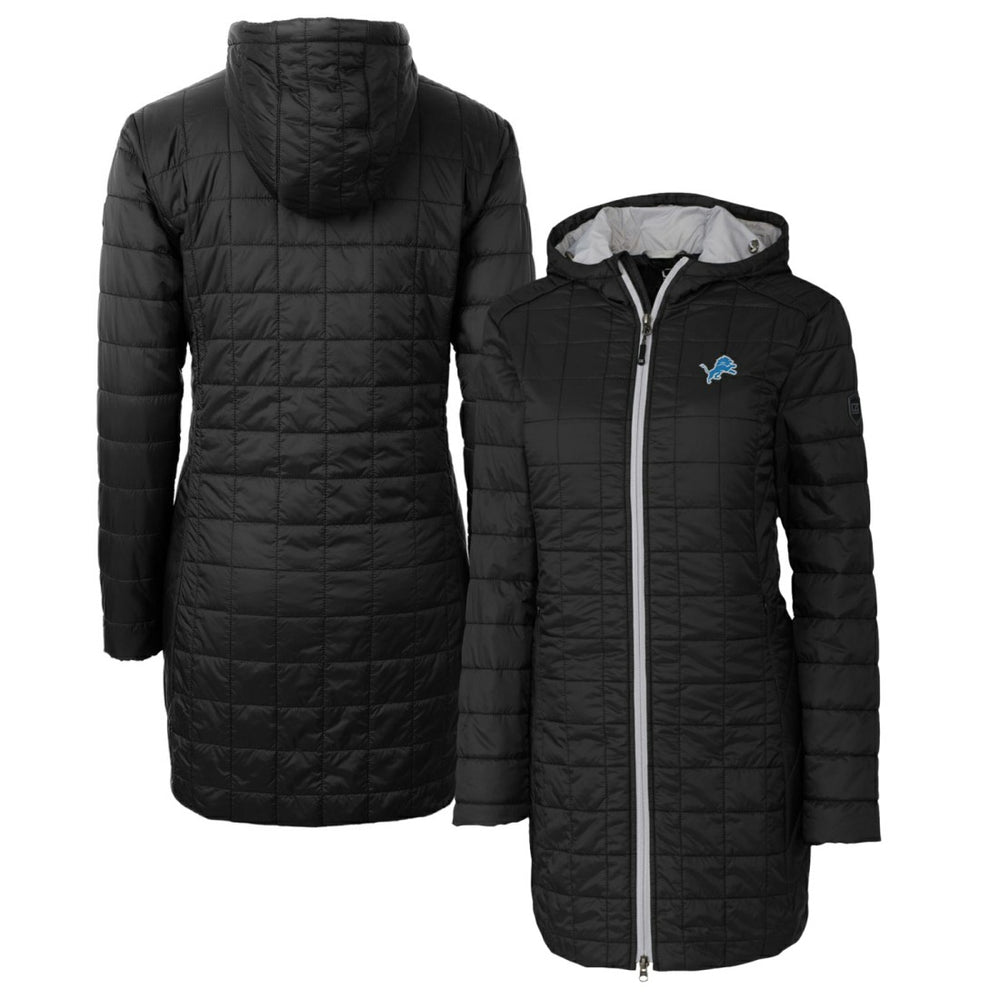 Detroit Lions Cutter & Buck Women's Rainier Primaloft Eco Hooded Long Lightweight Coat - Black online