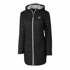 Detroit Lions Cutter & Buck Women's Rainier Primaloft Eco Hooded Long Lightweight Coat - Black online