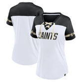 New Orleans Saints Women's Dueling Slant V-Neck Lace-Up T-Shirt - White online