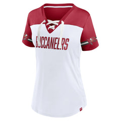Tampa Bay Buccaneers Women's Dueling Slant V-Neck Lace-Up T-Shirt - White online