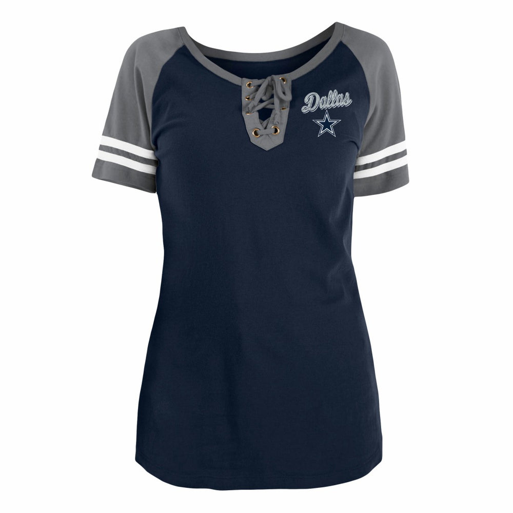 Dallas Cowboys New Era Women's Team Logo Lace-Up Raglan T-Shirt - Navy sale
