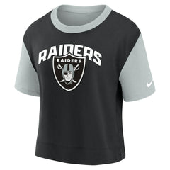 Las Vegas Raiders Women's High Hip Fashion T-Shirt - Silver/Black | Nike for sale
