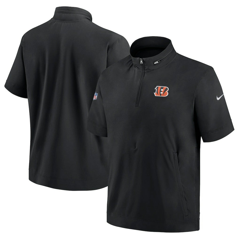 Cincinnati Bengals Sideline Coach Short Sleeve Hoodie Quarter-Zip Jacket - Black | Nike for sale