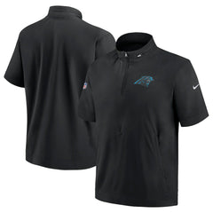 Carolina Panthers Sideline Coach Short Sleeve Hoodie Quarter-Zip Jacket - Black | Nike for sale