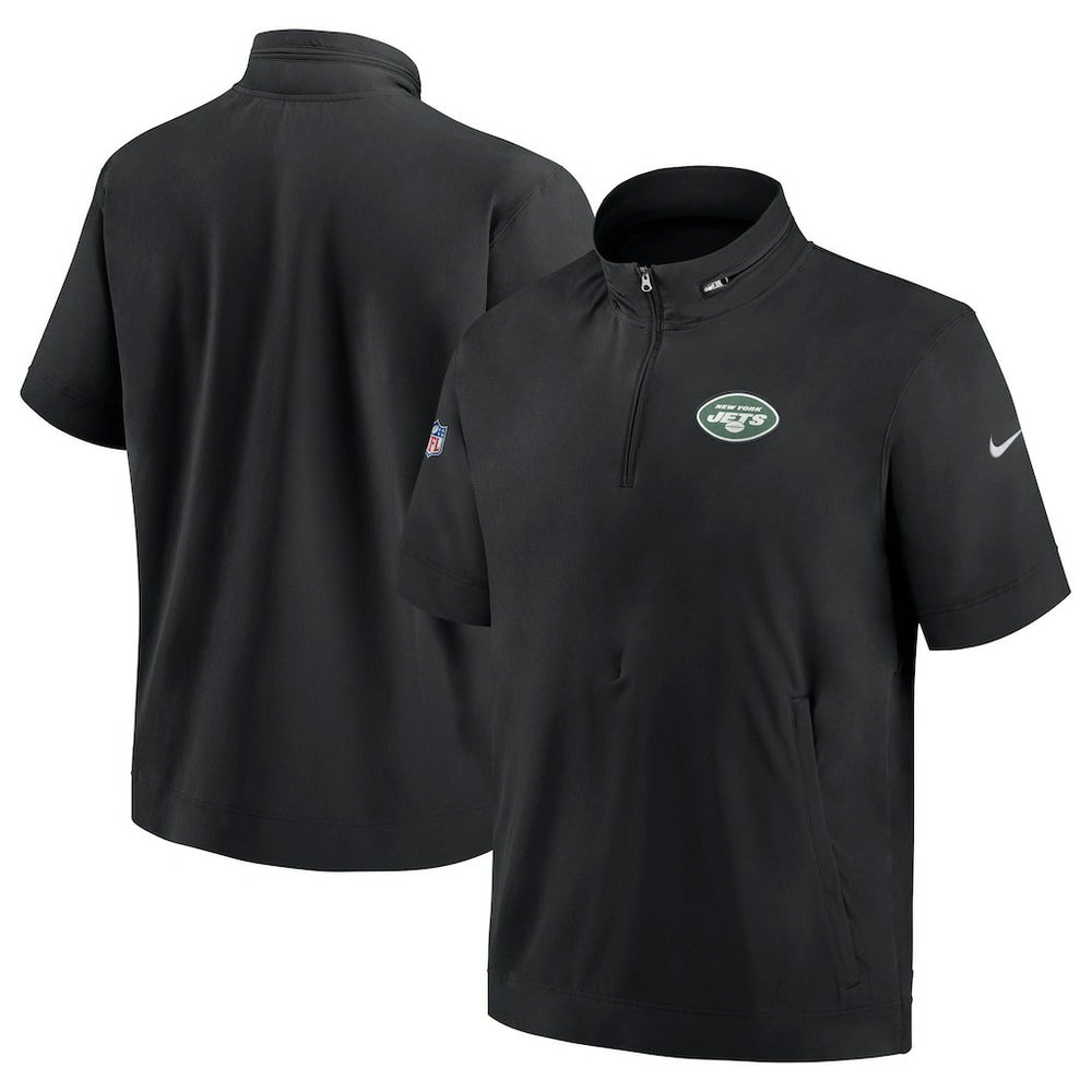 New York Jets Sideline Coach Short Sleeve Hoodie Quarter-Zip Jacket - Black | Nike outlet