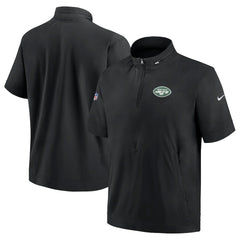New York Jets Sideline Coach Short Sleeve Hoodie Quarter-Zip Jacket - Black | Nike outlet