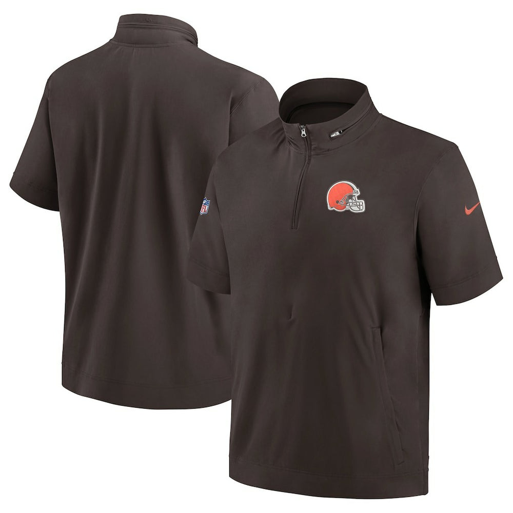 Cleveland Browns Sideline Coach Short Sleeve Hoodie Quarter-Zip Jacket - Brown | Nike cheap