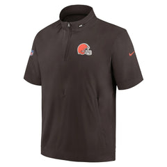 Cleveland Browns Sideline Coach Short Sleeve Hoodie Quarter-Zip Jacket - Brown | Nike cheap