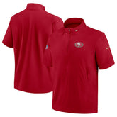 San Francisco 49ers Sideline Coach Short Sleeve Hoodie Quarter-Zip Jacket - Scarlet | Nike cheap