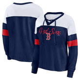 Boston Red Sox Women's Even Match Lace-Up Long Sleeve V-Neck T-Shirt - Navy/White