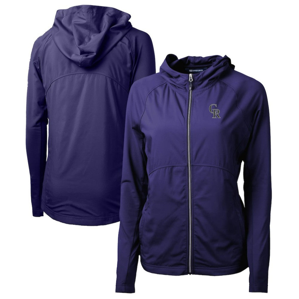 Colorado Rockies Cutter & Buck Women's Adapt Eco Knit Hybrid Recycled Full-Zip Hoodie - Purple