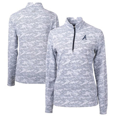 Atlanta Braves Cutter & Buck Women's Traverse Camo Print Stretch Quarter-Zip Pullover Top - Charcoal