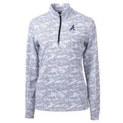 Atlanta Braves Cutter & Buck Women's Traverse Camo Print Stretch Quarter-Zip Pullover Top - Charcoal