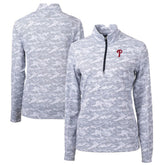 Philadelphia Phillies Cutter & Buck Women's Traverse Camo Print Stretch Quarter-Zip Pullover Top - Charcoal