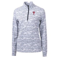 Philadelphia Phillies Cutter & Buck Women's Traverse Camo Print Stretch Quarter-Zip Pullover Top - Charcoal