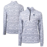 New York Yankees Cutter & Buck Women's Traverse Camo Print Stretch Quarter-Zip Pullover Top - Charcoal