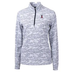 Los Angeles Angels Cutter & Buck Women's Traverse Camo Print Stretch Quarter-Zip Pullover Top - Charcoal
