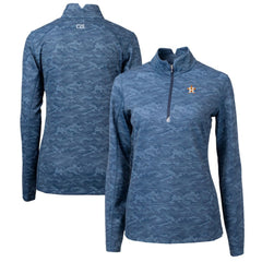 Houston Astros Cutter & Buck Women's Traverse Camo Print Stretch Quarter-Zip Pullover Top - Navy