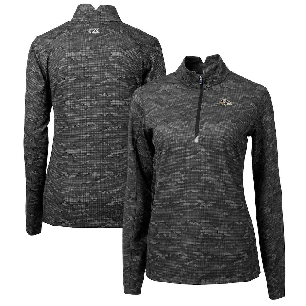 Baltimore Ravens Cutter & Buck Women's Traverse Camo Print Stretch Quarter-Zip Pullover Top - Black on sale