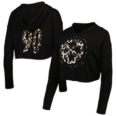 T.J. Watt Pittsburgh Steelers Majestic Threads Women's Leopard Player Name & Number Long Sleeve Cropped Hoodie - Black sale