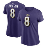 Lamar Jackson Baltimore Ravens Women's Player Name & Number T-Shirt - Purple | Nike online