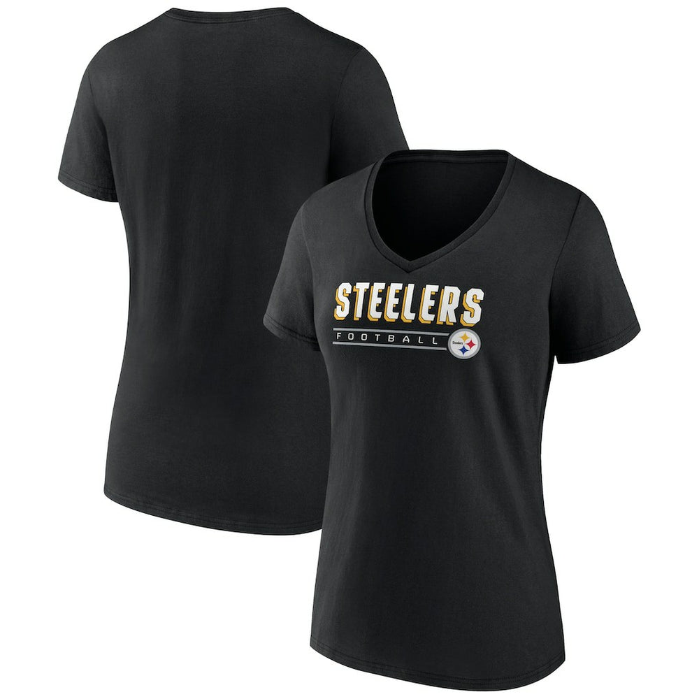 Pittsburgh Steelers Women's Primary Play V-Neck T-Shirt - Black on sale