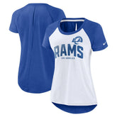 Los Angeles Rams Women's Back Slit Lightweight Fashion T-Shirt - White/Heather Scarlet | Nike on sale