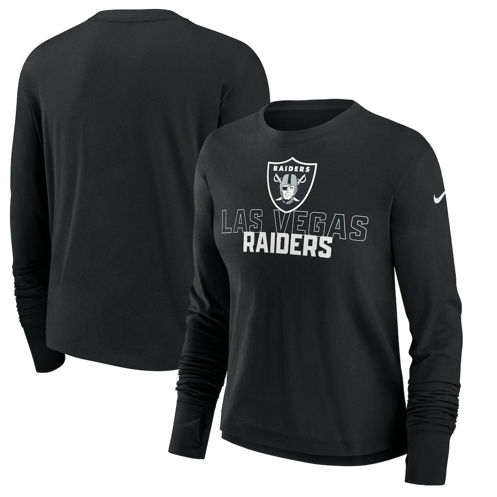 Las Vegas Raiders Women's Modest Crop Performance Long Sleeve T-Shirt - Black | Nike on sale