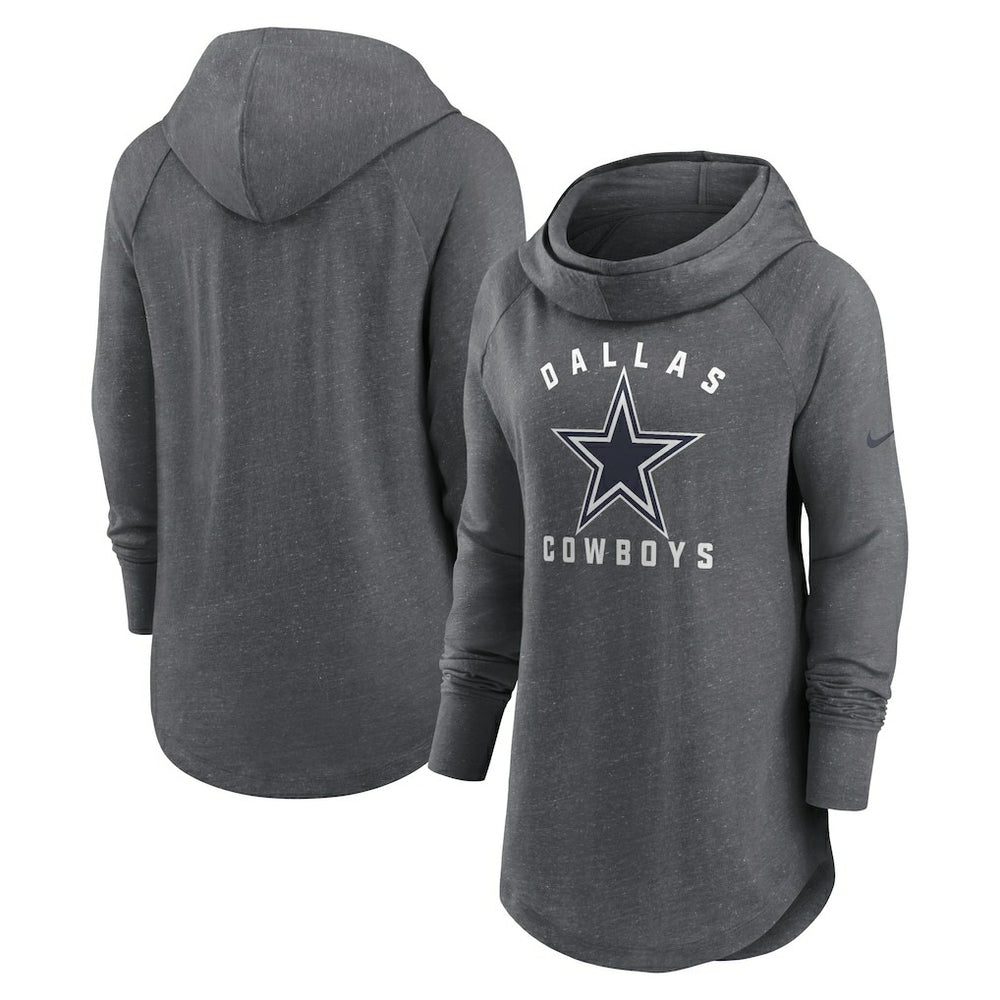 Dallas Cowboys Women's Raglan Funnel Neck Pullover Hoodie - Heather Charcoal | Nike on sale