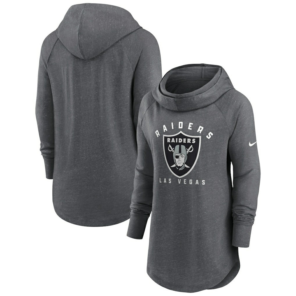 Las Vegas Raiders Women's Raglan Funnel Neck Pullover Hoodie - Heather Charcoal | Nike cheap