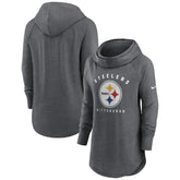 Pittsburgh Steelers Women's Raglan Funnel Neck Pullover Hoodie - Heather Charcoal | Nike on sale