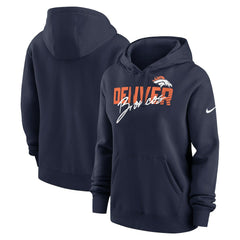 Denver Broncos Women's Wordmark Club Fleece Pullover Hoodie - Navy | Nike cheap