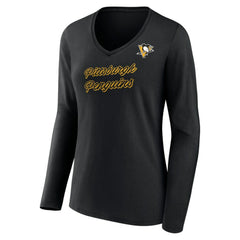 Pittsburgh Penguins Women's Forge Long Sleeve V-Neck T-Shirt Black