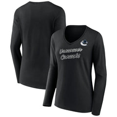 Vancouver Canucks Women's Forge Long Sleeve V-Neck T-Shirt Black
