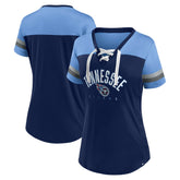 Tennessee Titans Women's Blitz & Glam Lace-Up V-Neck Jersey T-Shirt - Navy/Light Blue discount