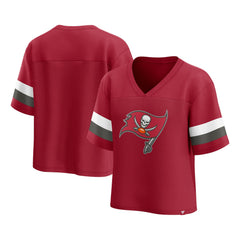 Tampa Bay Buccaneers Women's Established Jersey Cropped V-Neck T-Shirt - Red for sale