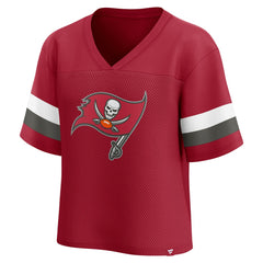Tampa Bay Buccaneers Women's Established Jersey Cropped V-Neck T-Shirt - Red for sale