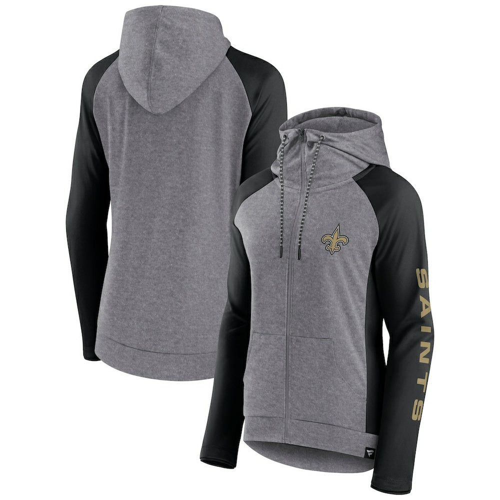 New Orleans Saints Women's Blind Side Lightweight Full-Zip Hoodie - Heather Gray/College Black on sale