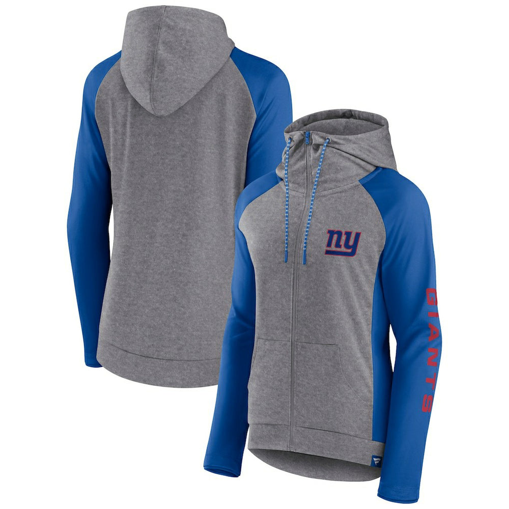 New York Giants Women's Blind Side Lightweight Full-Zip Hoodie - Heather Gray/College Royal online