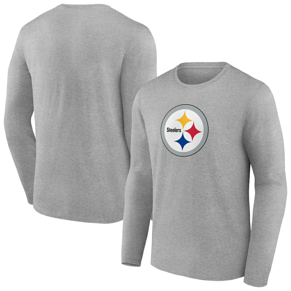 Pittsburgh Steelers Primary Team Logo Long Sleeve T-Shirt - Heather Gray for sale