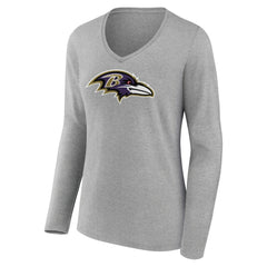 Baltimore Ravens Women's Primary Team Logo Long Sleeve V-Neck T-Shirt - Heather Gray for sale