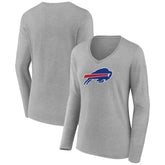 Buffalo Bills Women's Primary Team Logo Long Sleeve V-Neck T-Shirt - Heather Gray outlet