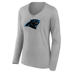 Carolina Panthers Women's Primary Team Logo Long Sleeve V-Neck T-Shirt - Heather Gray cheap
