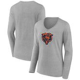 Chicago Bears Women's Primary Team Logo Long Sleeve V-Neck T-Shirt - Heather Gray cheap