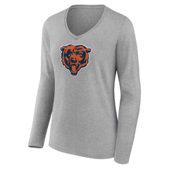 Chicago Bears Women's Primary Team Logo Long Sleeve V-Neck T-Shirt - Heather Gray cheap