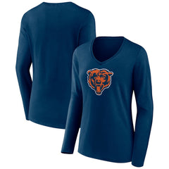 Chicago Bears Women's Primary Team Logo Long Sleeve V-Neck T-Shirt - Navy sale