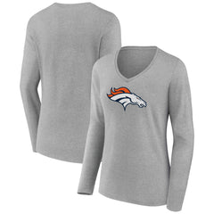 Denver Broncos Women's Primary Team Logo Long Sleeve V-Neck T-Shirt - Heather Gray cheap