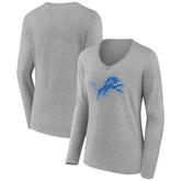 Detroit Lions Women's Primary Team Logo Long Sleeve V-Neck T-Shirt - Heather Gray discount
